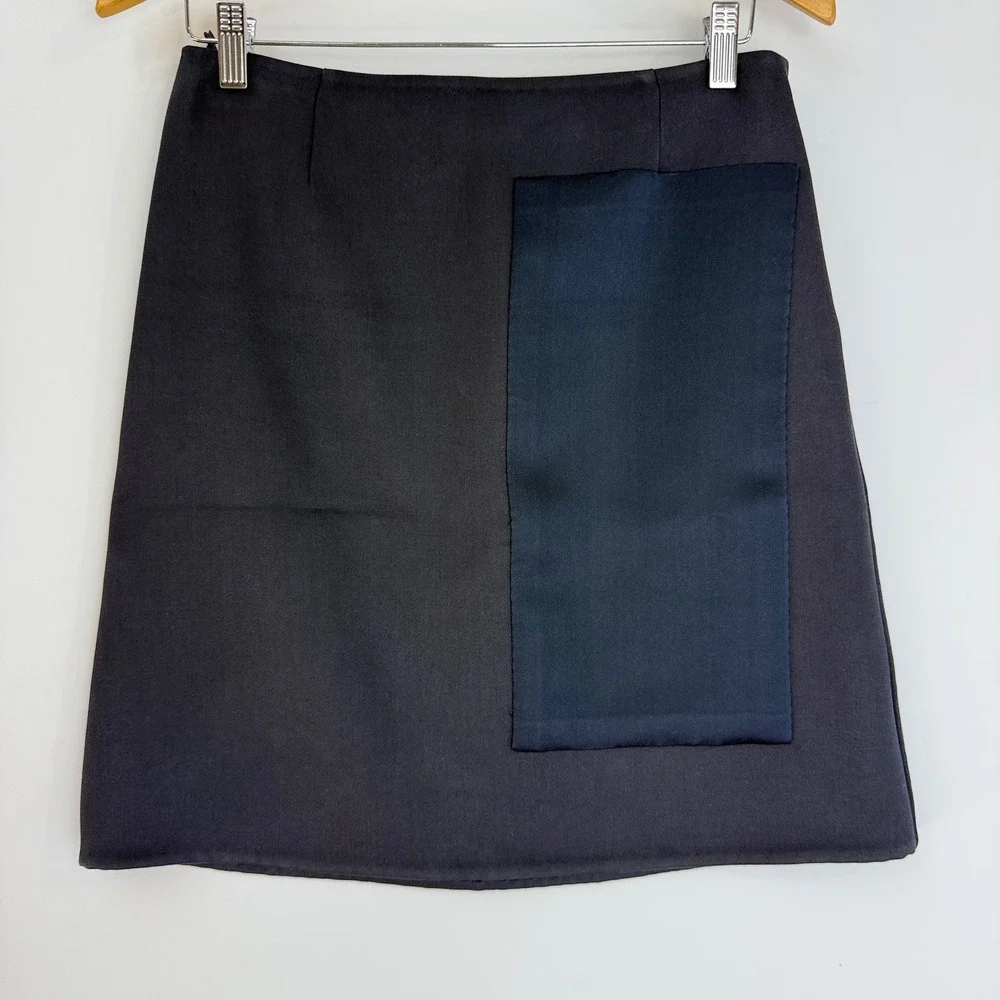 Prada Mini Skirt Womens IT 40 Black Cotton Wool Silk Patch A-Line Italy - Picture 2 of 16